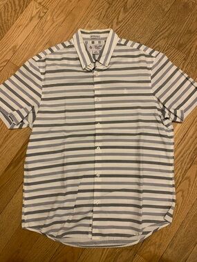 Original Penguin Short-Sleeve Button-Down Shirt - White & Blue Stripes